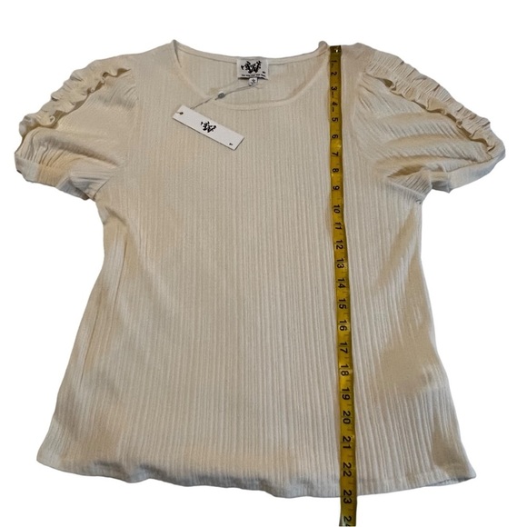 Who Wear What When Where Cream Shirt Puff Sleeve Large Ribbed Textured Coquette - Picture 8 of 11